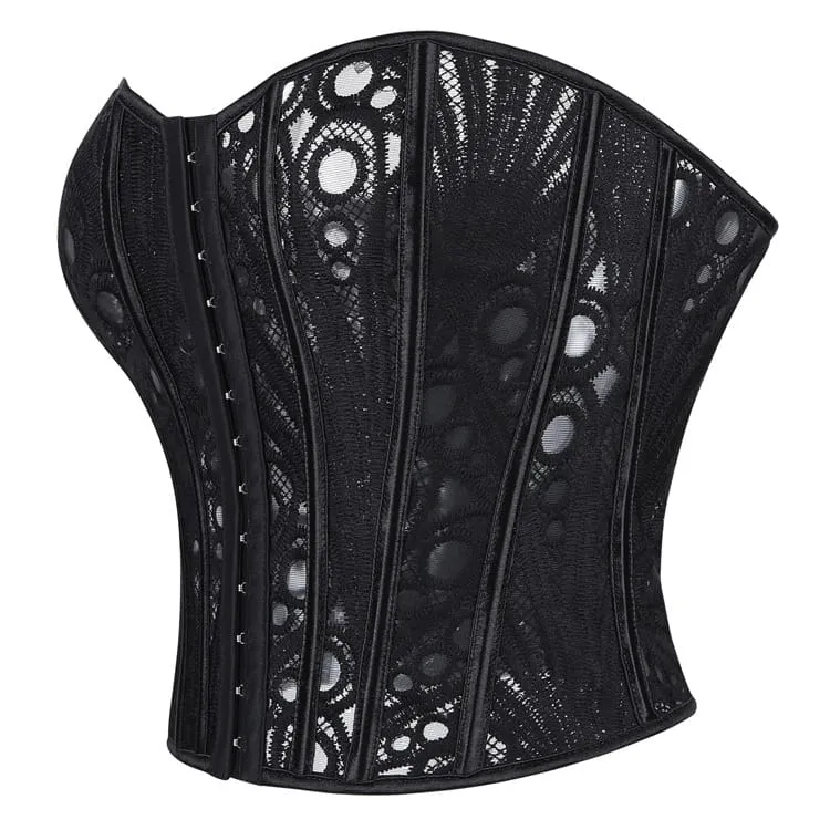 Gothic-Schnürkorsett für Damen aus transparentem Mesh über der Brust