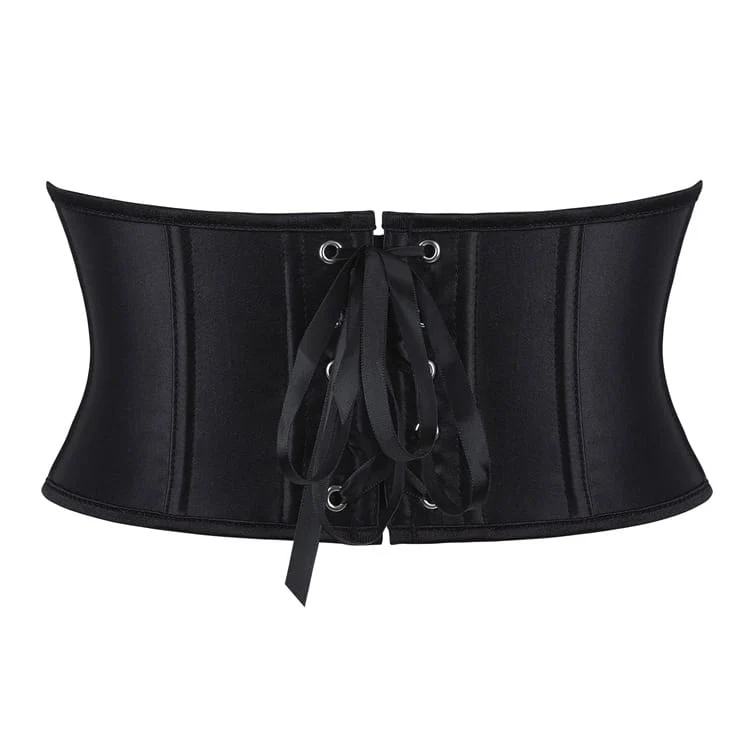 Gothic-Unterbrustkorsett für Damen, einfarbig schwarz, mit Schnürung