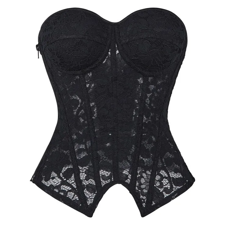 Gothic-Korsett für Damen mit unregelmäßigem Blumenmuster und Mesh-Einsatz über der Brust