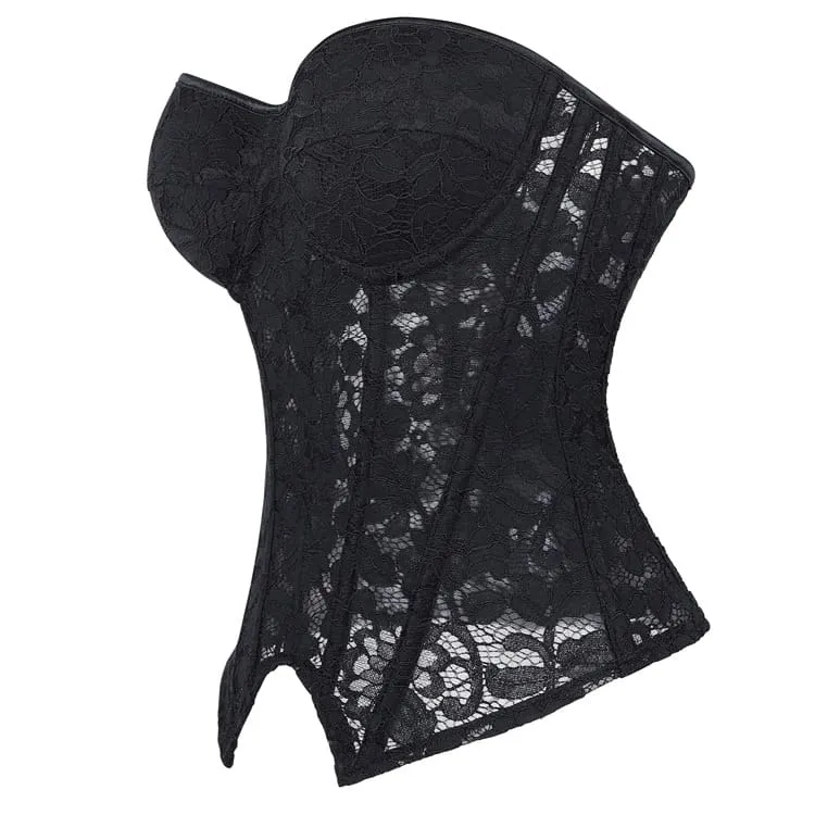 Gothic-Korsett für Damen mit unregelmäßigem Blumenmuster und Mesh-Einsatz über der Brust
