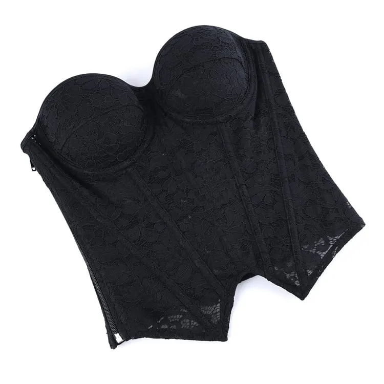 Gothic-Korsett für Damen mit unregelmäßigem Blumenmuster und Mesh-Einsatz über der Brust