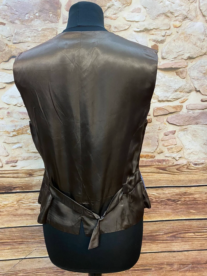 Vintage Damen Weste Nadelstreifen Braun Blau – Größe 38