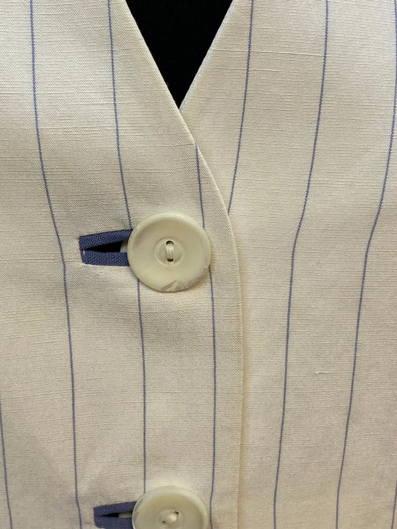 Vintage Damen Weste Nadelstreifen Creme Leinenmix – Größe 38