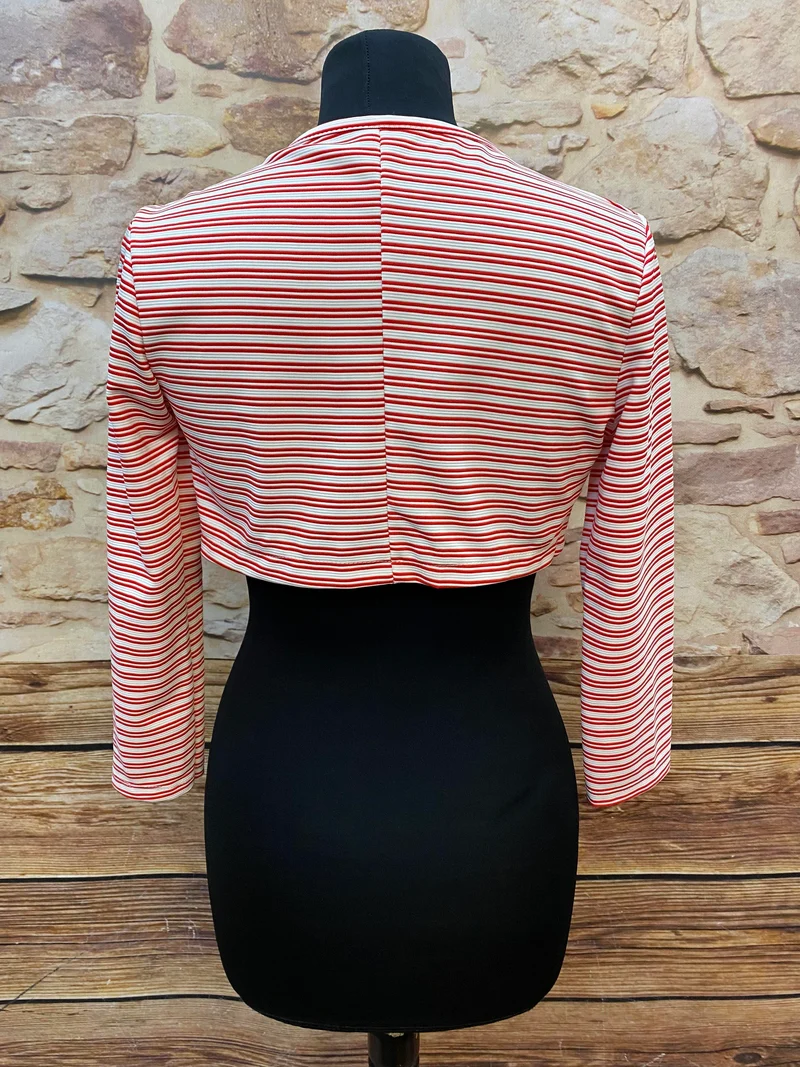 Vintage Bolero Damen rot weiß gestreift 3/4 Arm kurz Made in Italy Gr. S