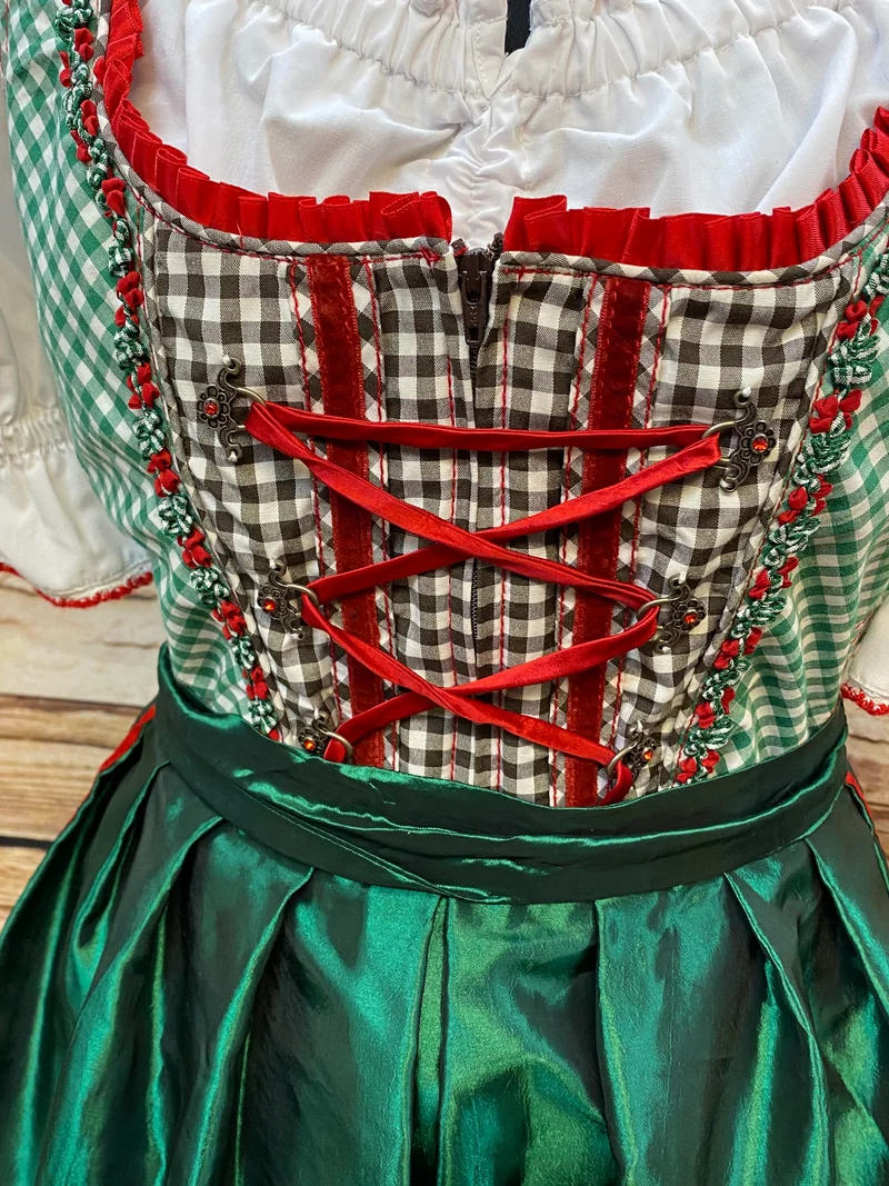 Vintage Dirndl Set Grün-Rot Kariert Gr. 40 – 3-teilig
