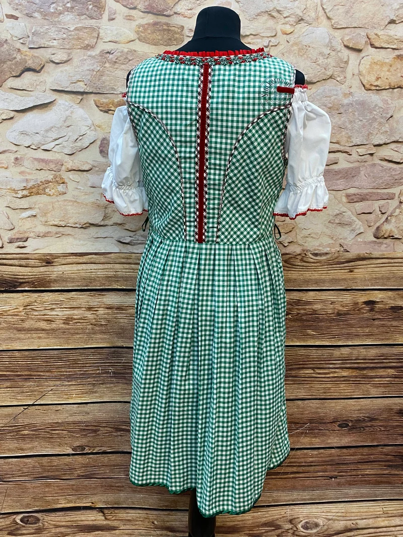 Vintage Dirndl Set Grün-Rot Kariert Gr. 40 – 3-teilig
