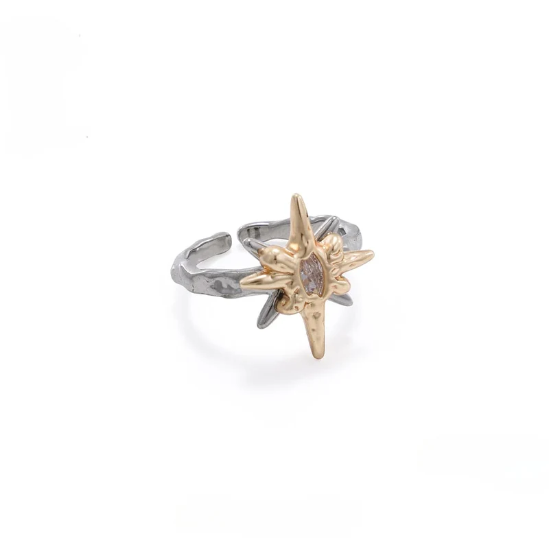 Damen-Punk-Stern-Zirkon-offener Ring