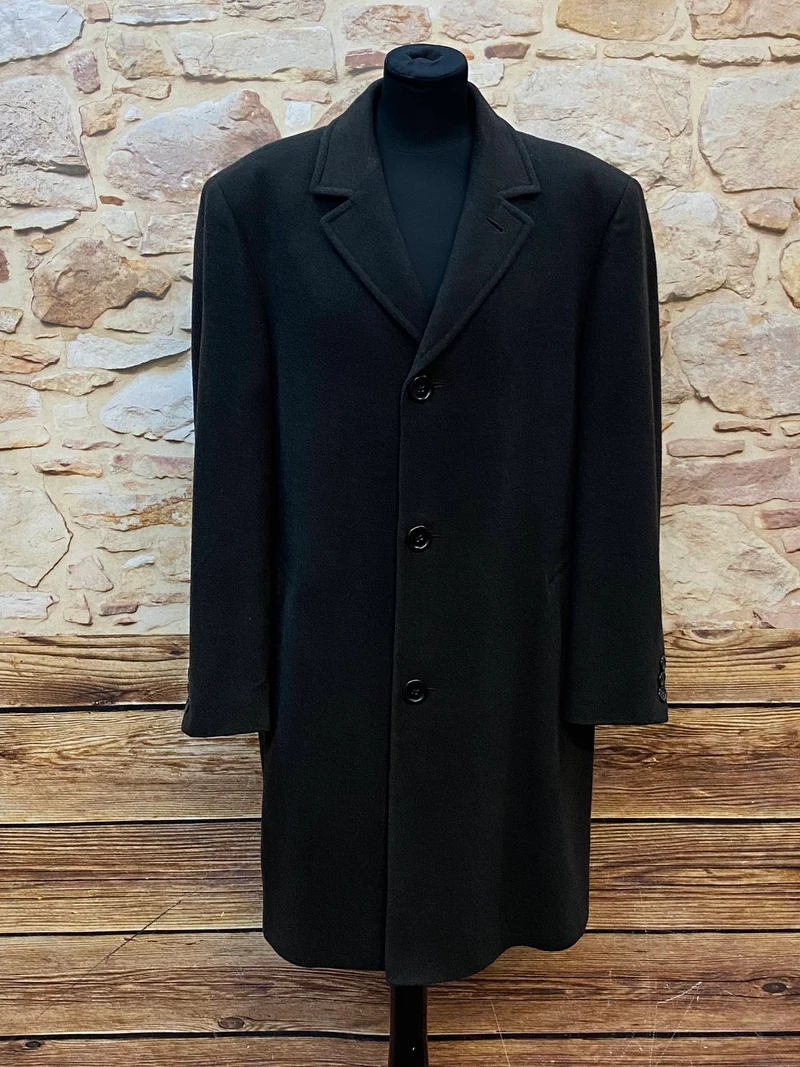 Vintage Herren Lodenmantel Gr. 48 in Schwarz aus Schurwolle