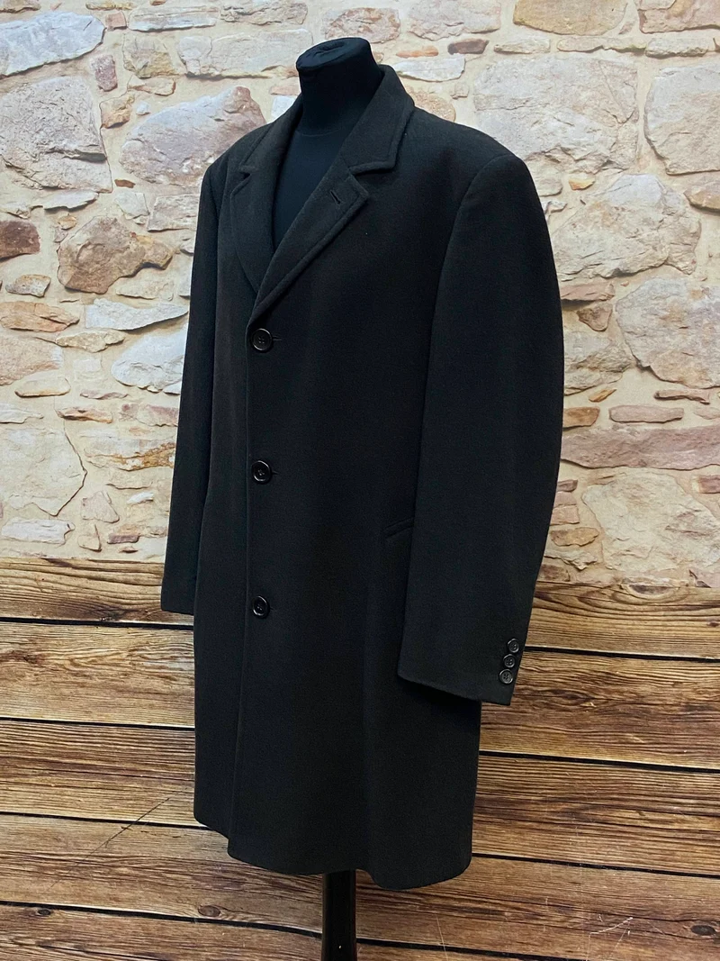 Vintage Herren Lodenmantel Gr. 48 in Schwarz aus Schurwolle
