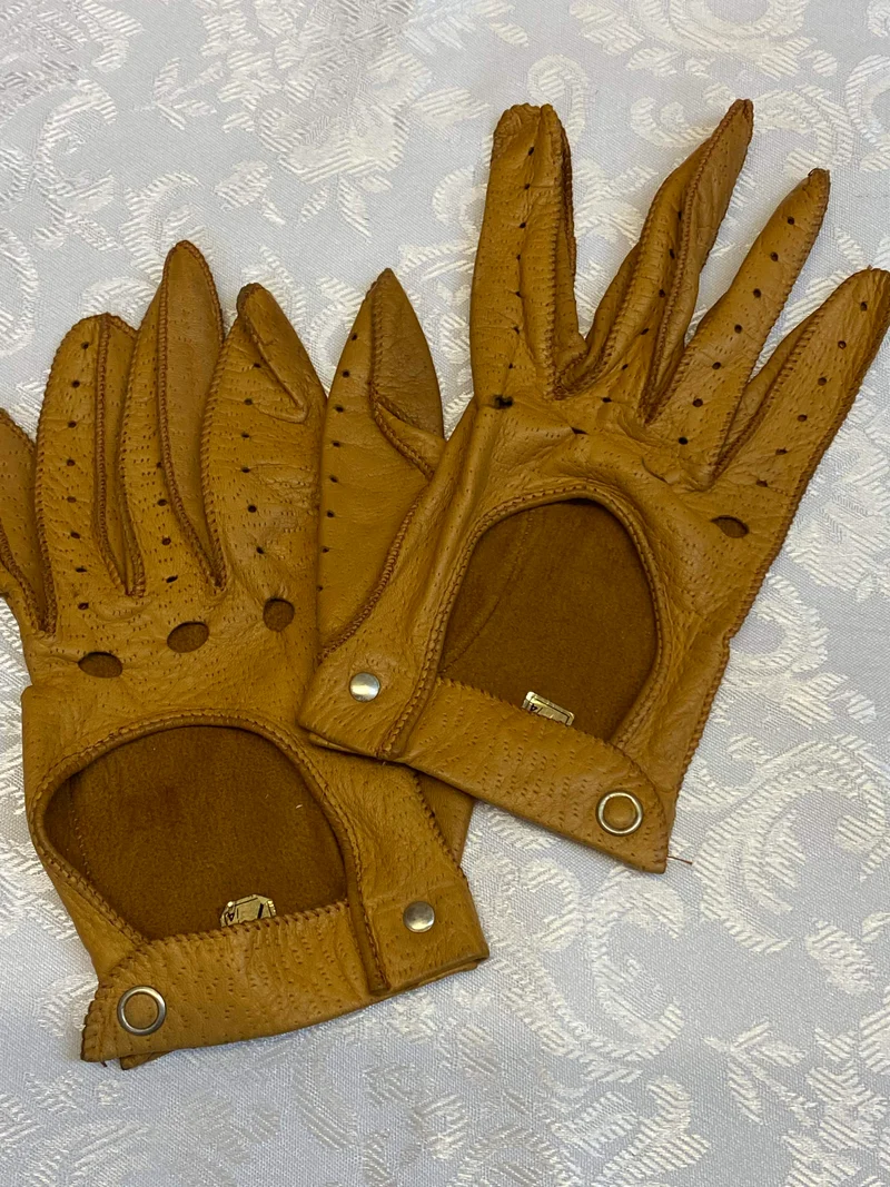 Vintage Autohandschuhe Leder Gr. 7 3/4 in Cognac Braun
