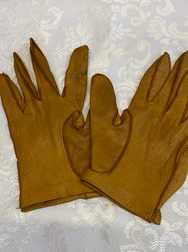 Vintage Autohandschuhe Leder Gr. 7 3/4 in Cognac Braun