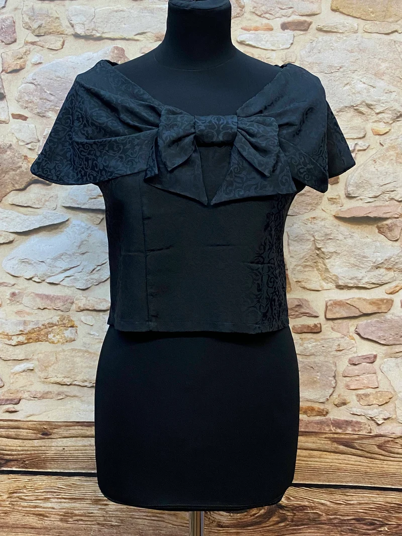 Vintage 50er Jahre Schleifen-Top Damen Gr. S in Schwarz