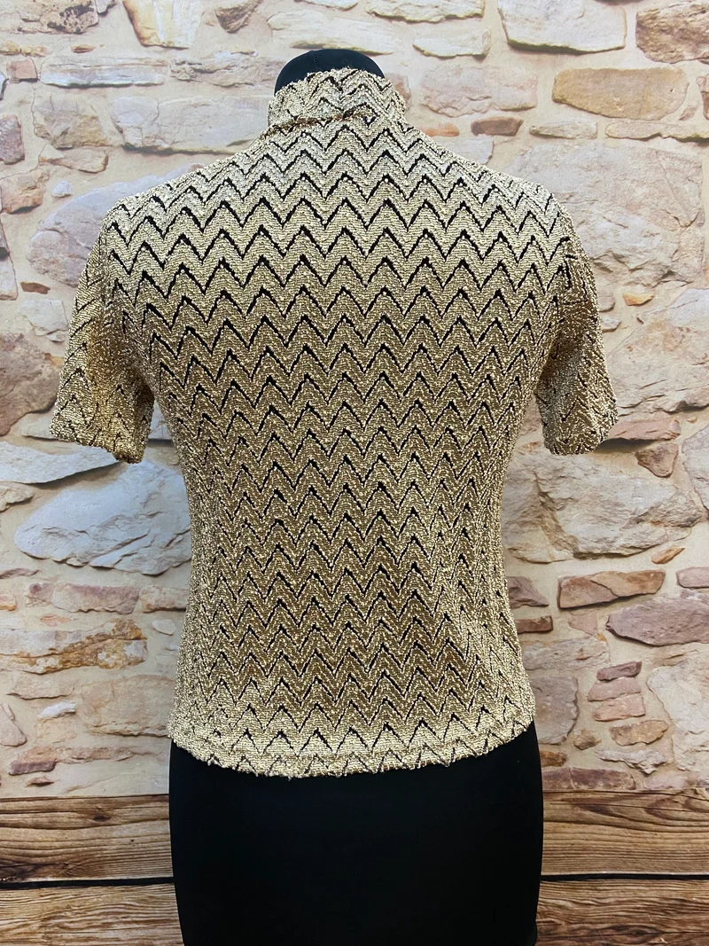 Vintage 50er Jahre Stil Glitzer Oberteil Damen Gr. M in Gold Schwarz