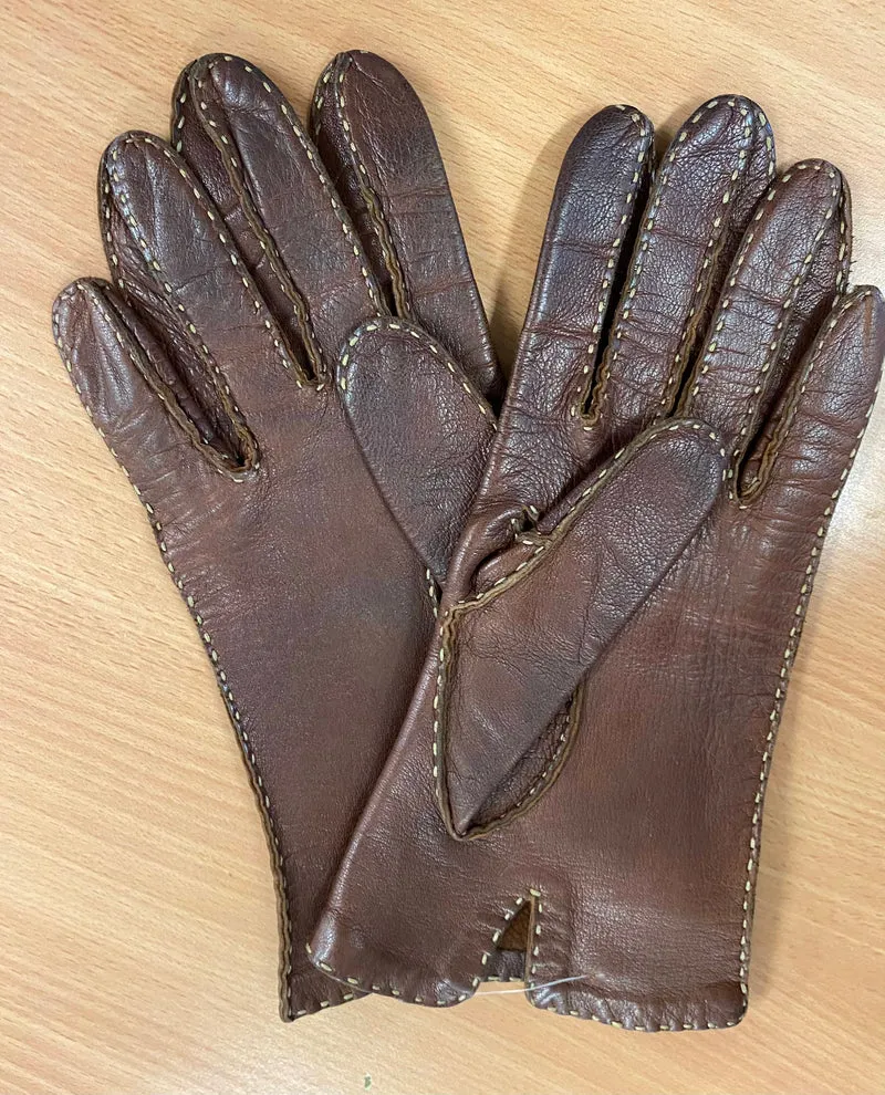Vintage Lederhandschuhe Braun Größe M