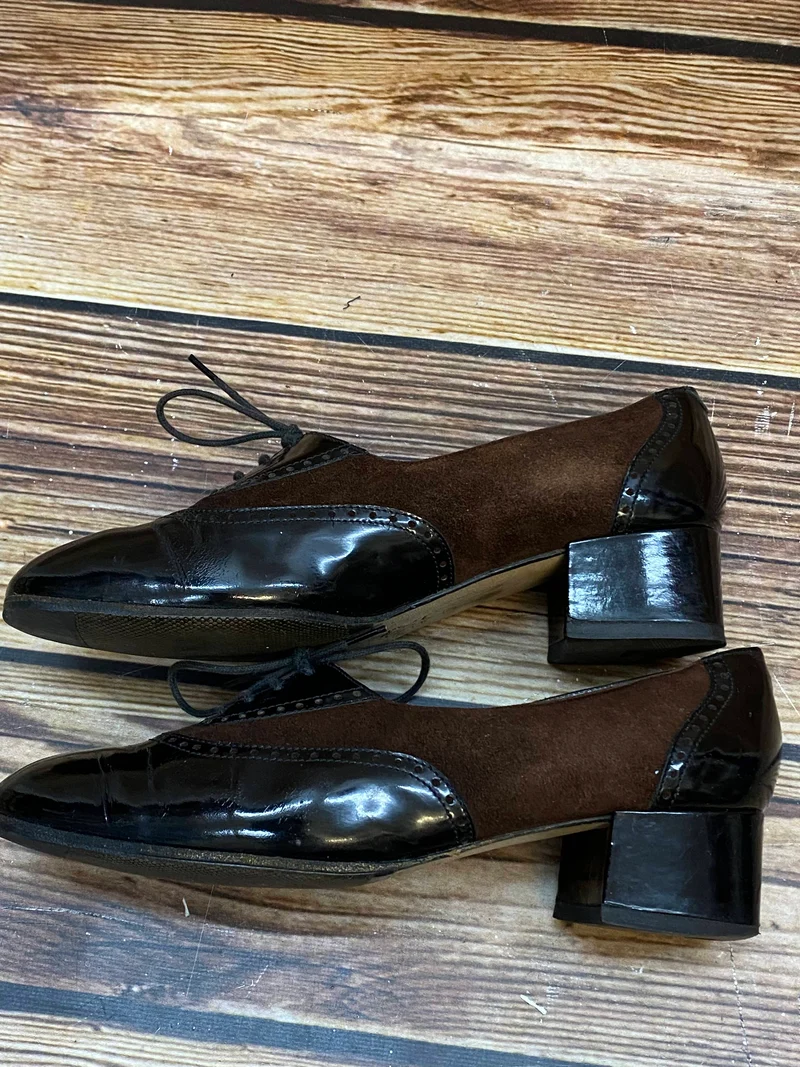 Vintage Schnürschuhe Schwarz Braun mit Lackleder