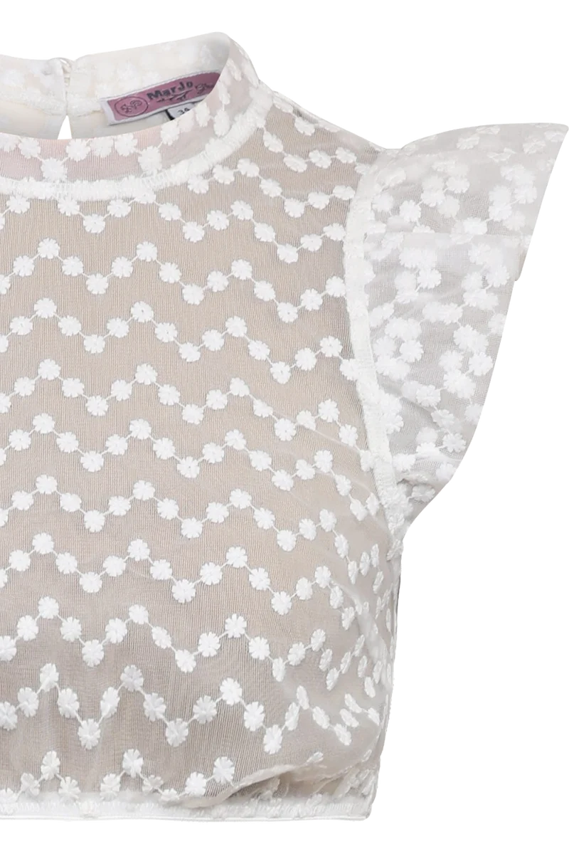 Dirndlbluse mit Blütenstickerei und Flügelärmeln - offwhite