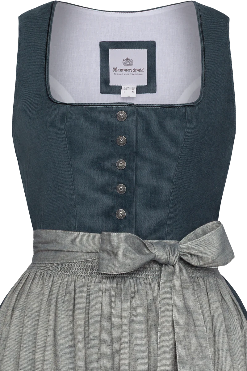 Langes Dirndl aus Cord mit Baumwollschürze - blau
