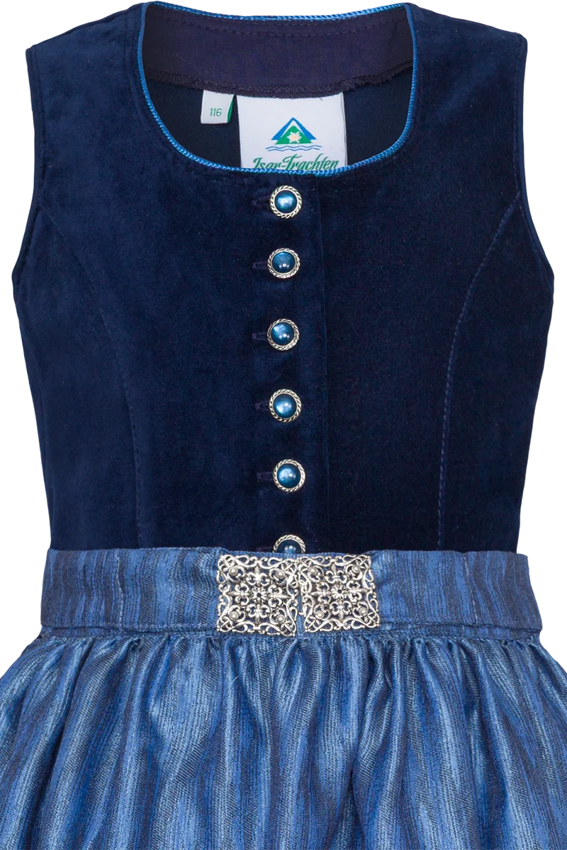 Kinder Samtdirndl mit Schürzenschließe - blau
