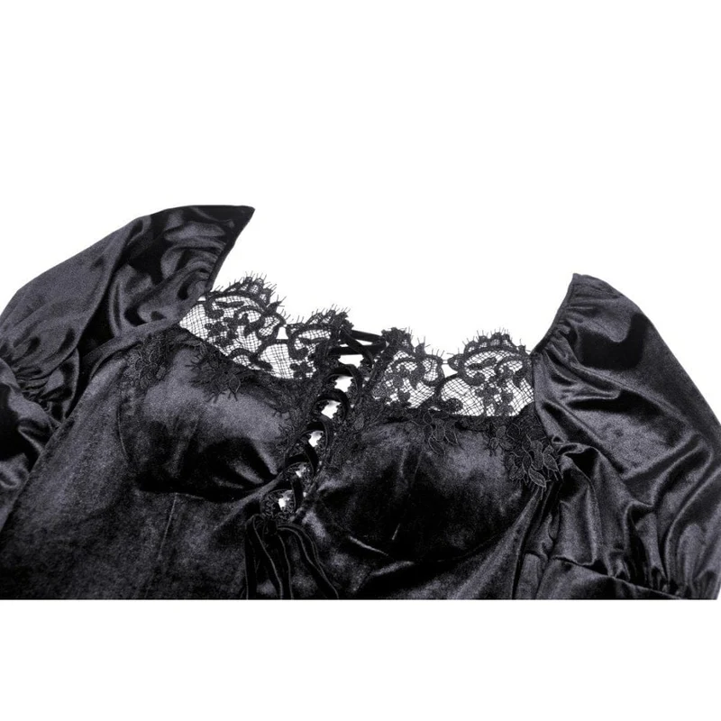 Gothic Brautkleid aus Samt mit Puffärmeln und Spitze im Damenstil