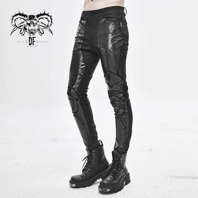 Herren PU Spliced ​​Stripes Röhrenhose