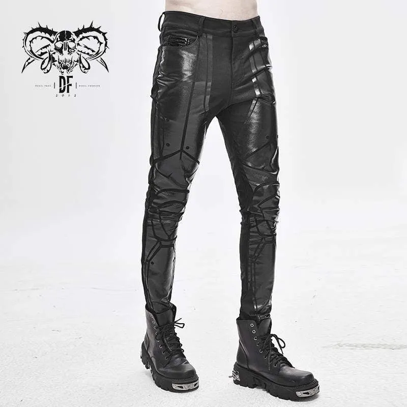 Herren PU Spliced ​​Stripes Röhrenhose