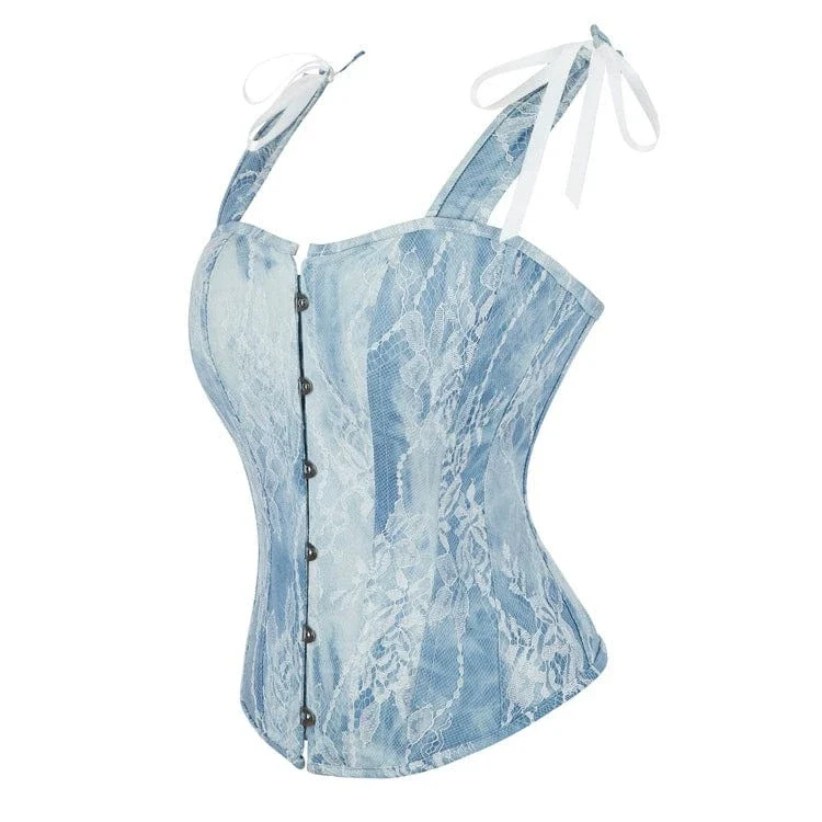 Gothic-Spitzen-Splice-Denim-Überbrustkorsett für Damen