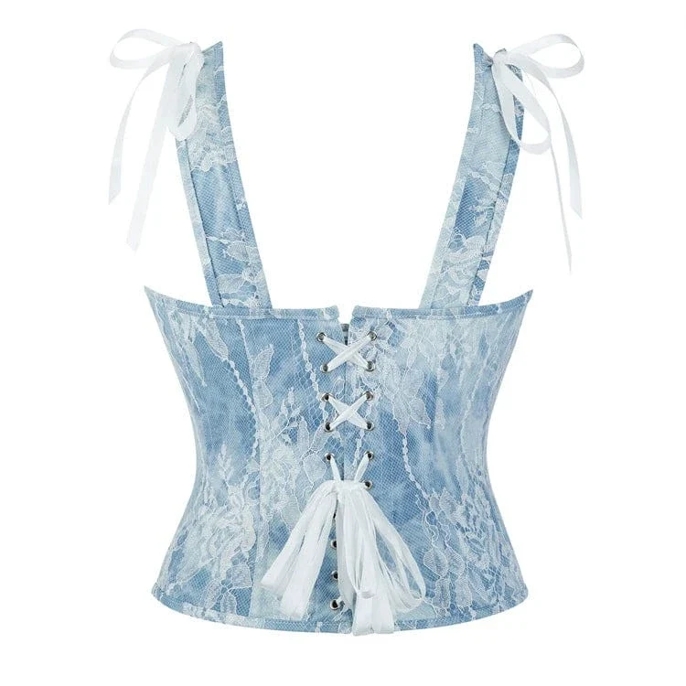 Gothic-Spitzen-Splice-Denim-Überbrustkorsett für Damen