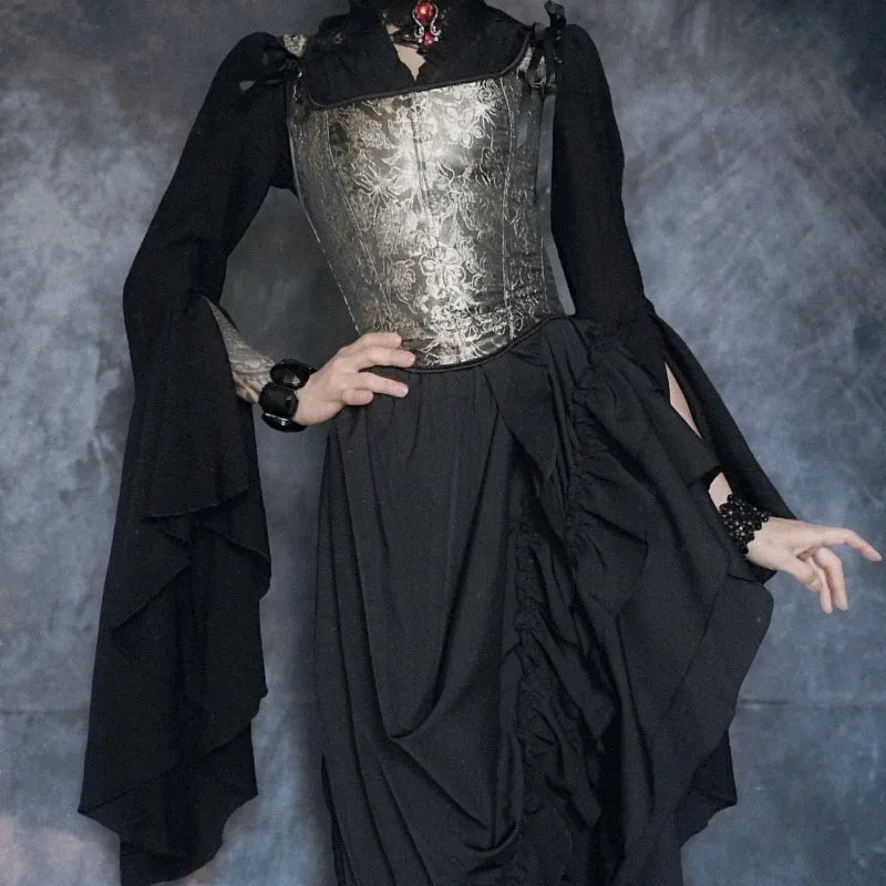 Gothic-Überbrustkorsett für Damen mit floraler Stickerei und Schultergurten