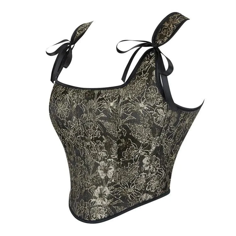 Gothic-Überbrustkorsett für Damen mit floraler Stickerei und Schultergurten