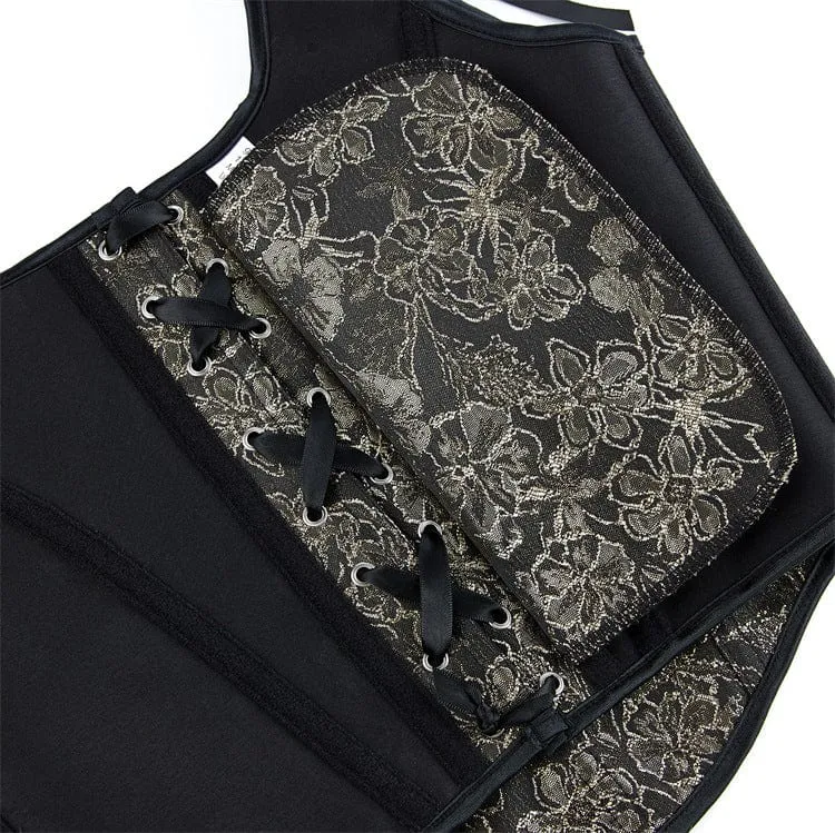 Gothic-Überbrustkorsett für Damen mit floraler Stickerei und Schultergurten