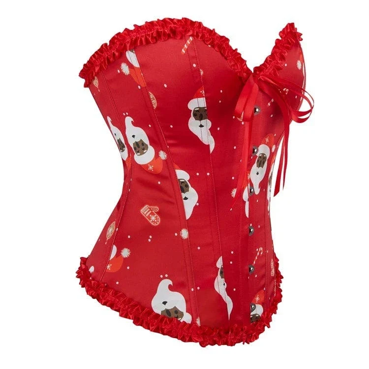 Gothic-Überbrustkorsett mit Rüschen und Weihnachtsmotiv für Damen