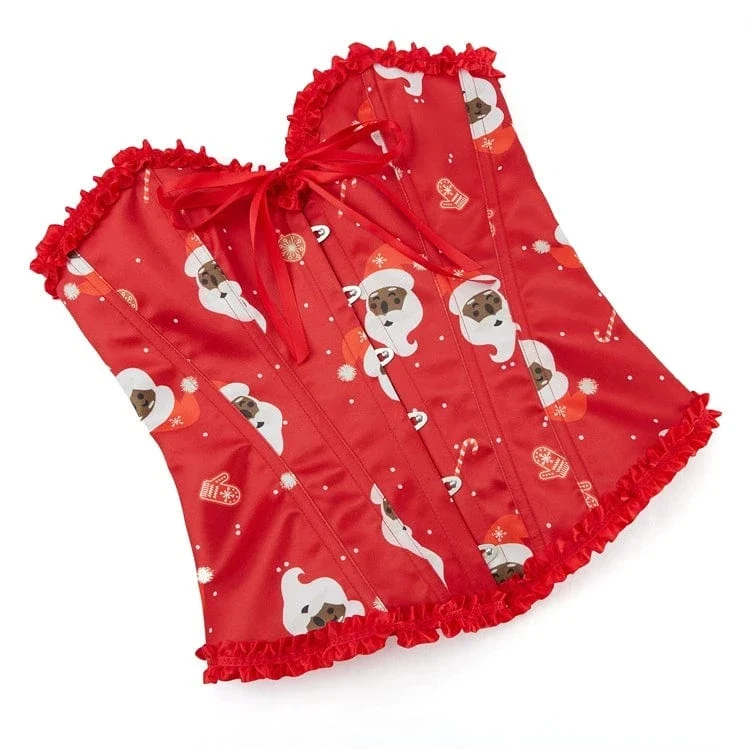 Gothic-Überbrustkorsett mit Rüschen und Weihnachtsmotiv für Damen