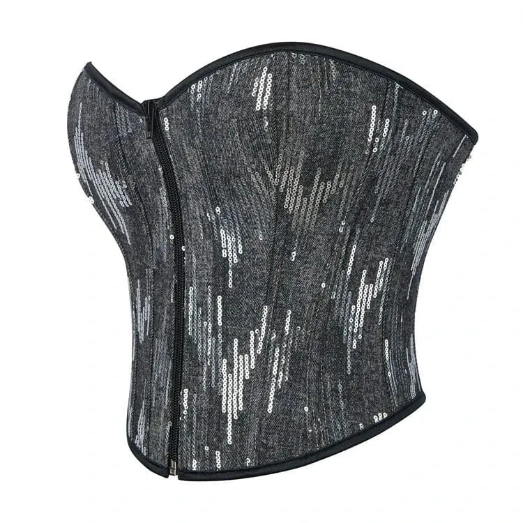 Gothic-Überbrustkorsett mit Pailletten und Reißverschluss für Damen