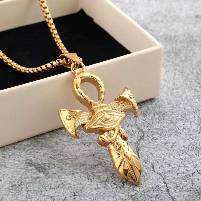 Punk-Halskette mit Horusauge und Ankh-Motiv für Herren