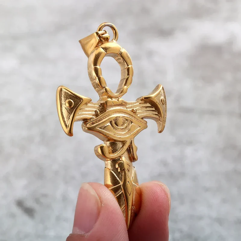 Punk-Halskette mit Horusauge und Ankh-Motiv für Herren