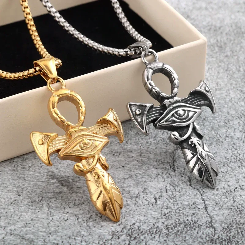 Punk-Halskette mit Horusauge und Ankh-Motiv für Herren