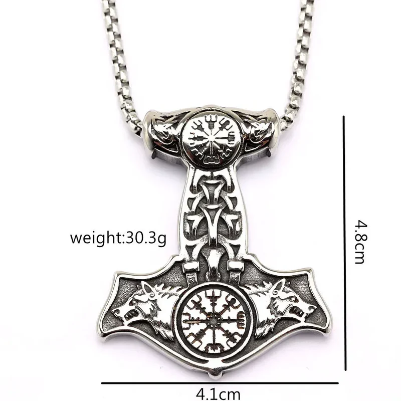 Punk-Wikinger-Wolfskopf-Mjölnir-Halskette für Herren