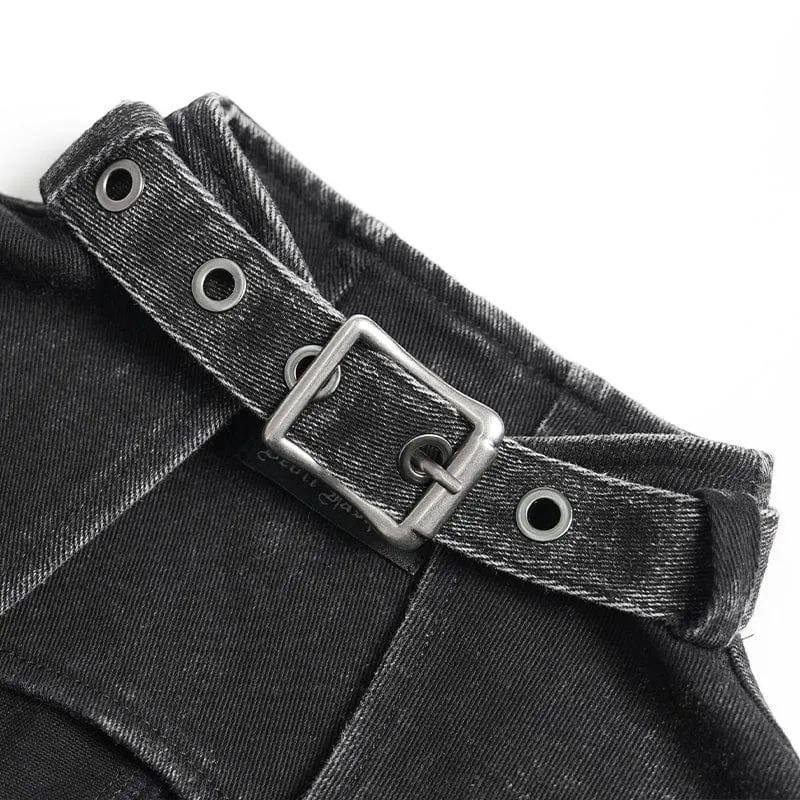 Punk-Weste für Damen mit Schnallenriemen, Reißverschluss und Cut-outs