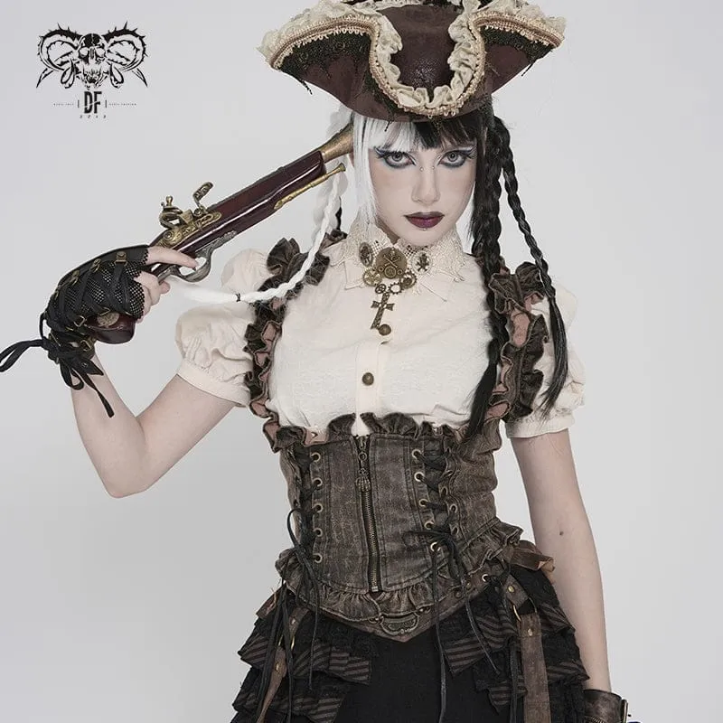 Steampunk-Weste für Damen mit Schnürung, Reißverschluss und Schwalbenschwanz-Design, Bronze