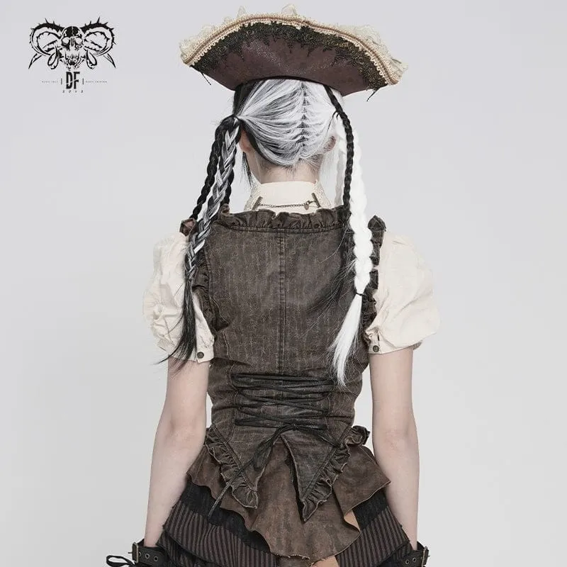Steampunk-Weste für Damen mit Schnürung, Reißverschluss und Schwalbenschwanz-Design, Bronze