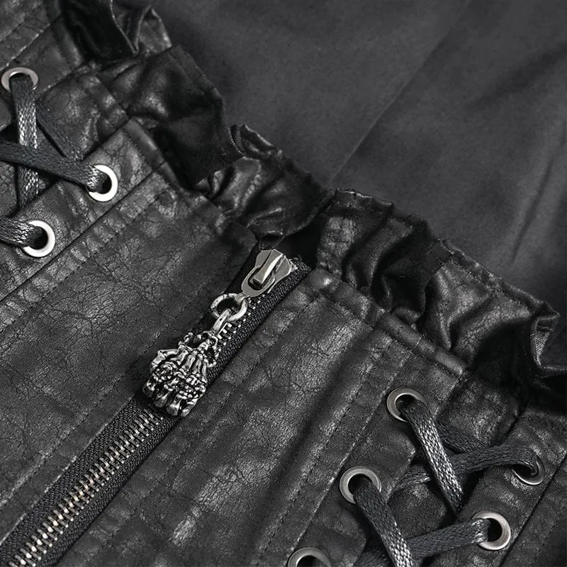 Schwarze Gothic-Weste für Damen mit Schnürung, Reißverschluss und Schwalbenschwanz-Detail