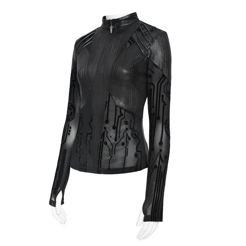 Damen-Shirt mit Cyberpunk-Schaltkreis-Print