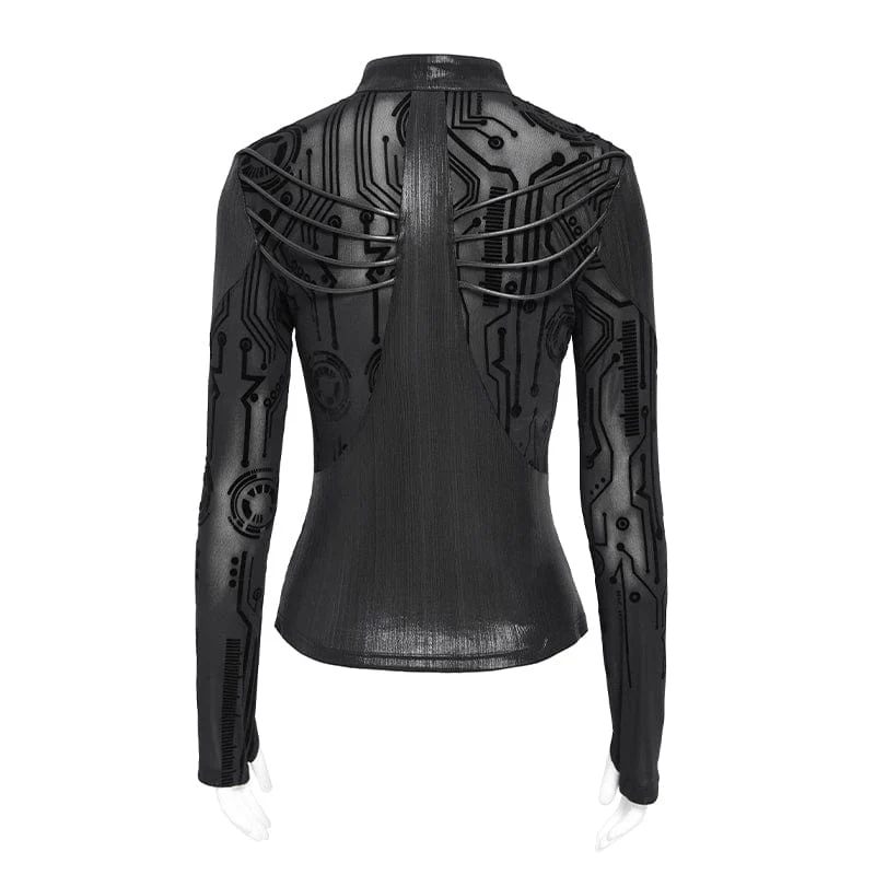 Damen-Shirt mit Cyberpunk-Schaltkreis-Print
