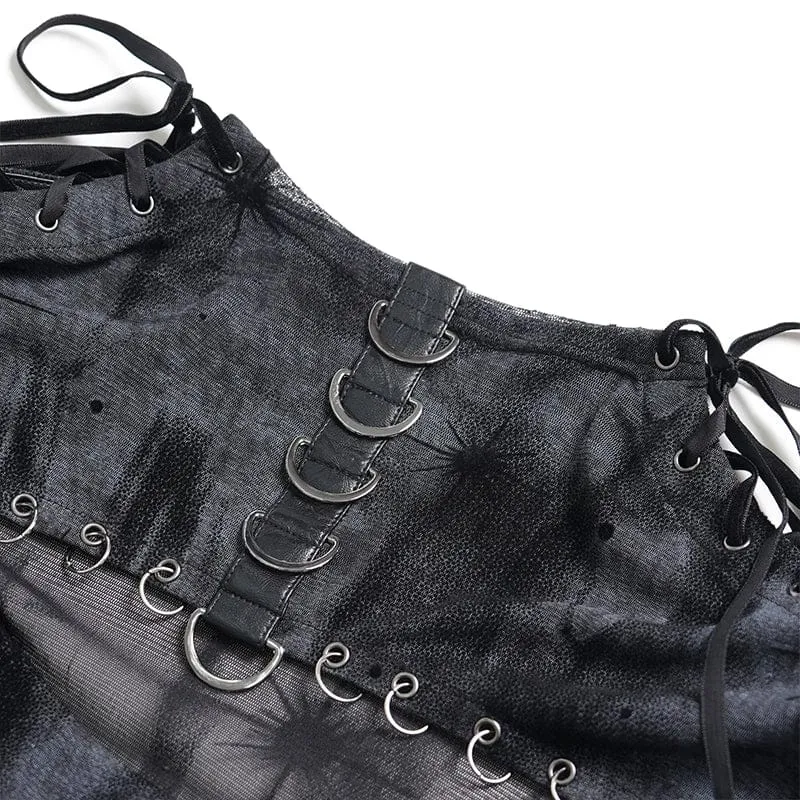Punk-Damenhemd mit asymmetrischem Ausschnitt und Print, langärmlig