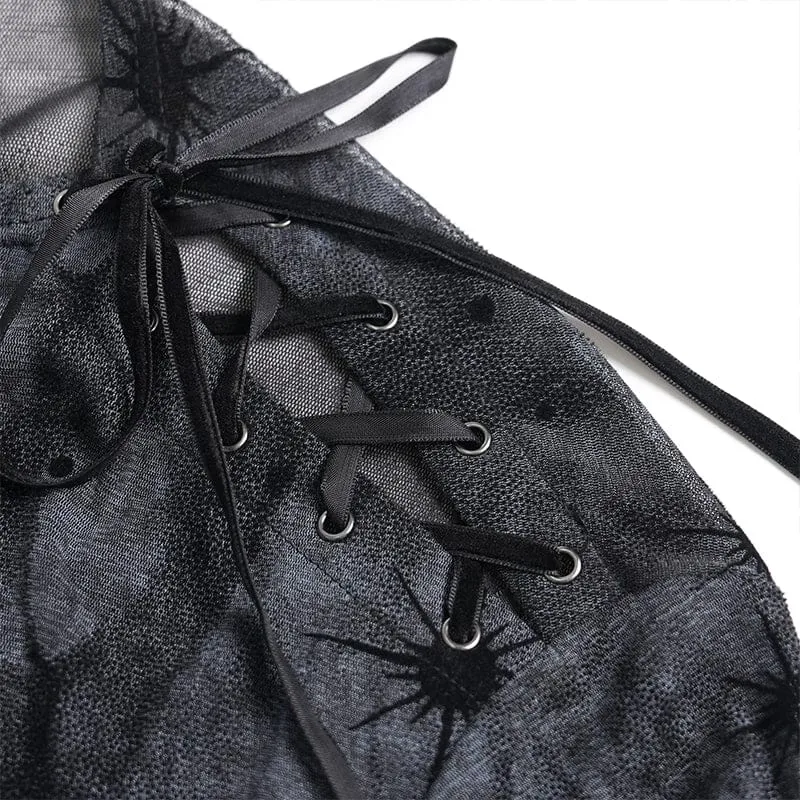 Punk-Damenhemd mit asymmetrischem Ausschnitt und Print, langärmlig