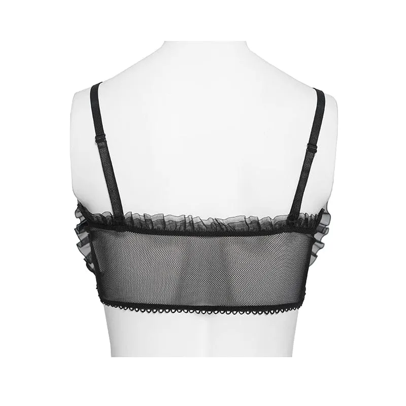 Schwarzes, gotisches Spitzenbustier mit Rüschen und Raffungen für Damen