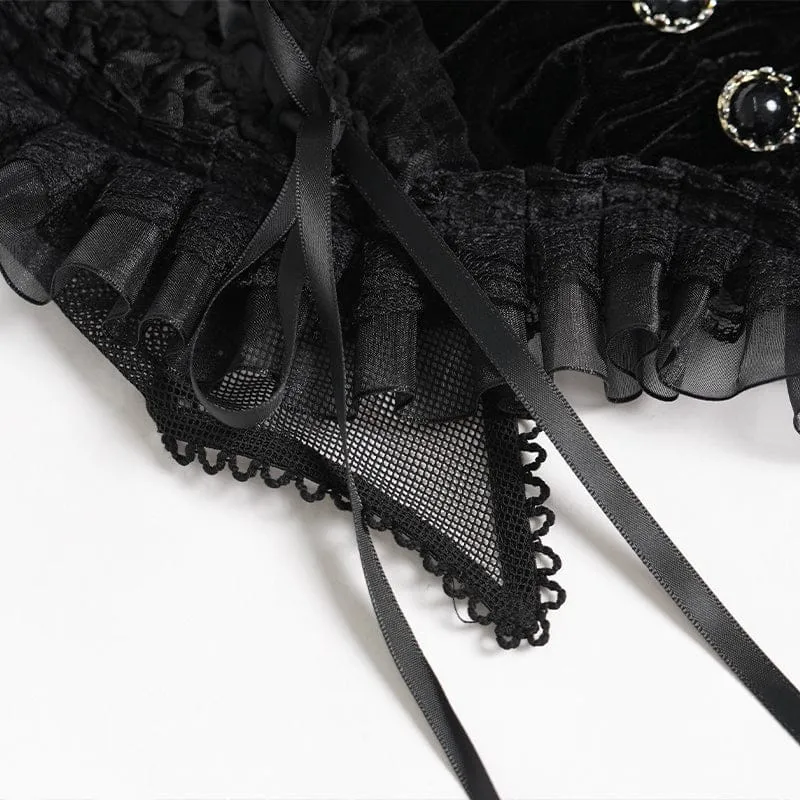 Schwarzes, gotisches Spitzenbustier mit Rüschen und Raffungen für Damen
