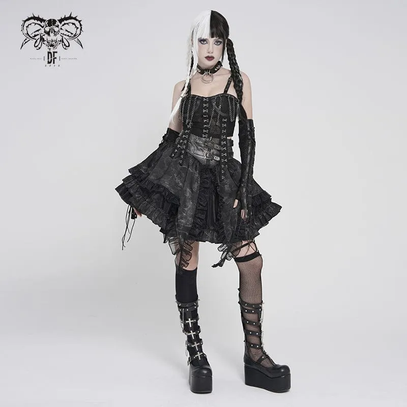 Punk-Bustier für Damen mit Schnürung, Trägern und Ketten