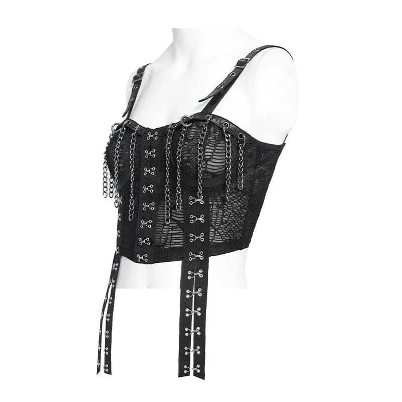Punk-Bustier für Damen mit Schnürung, Trägern und Ketten