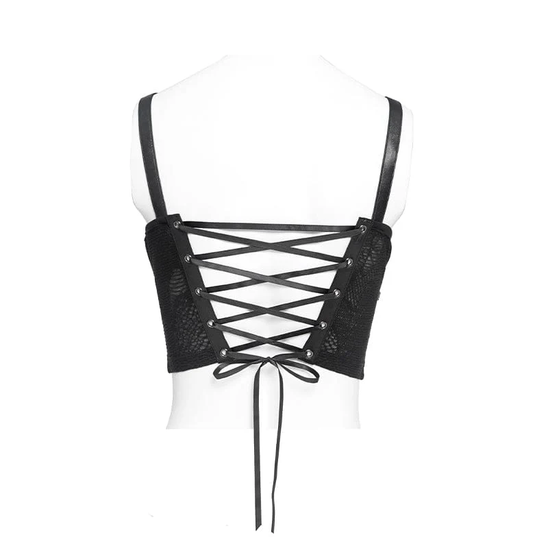 Punk-Bustier für Damen mit Schnürung, Trägern und Ketten